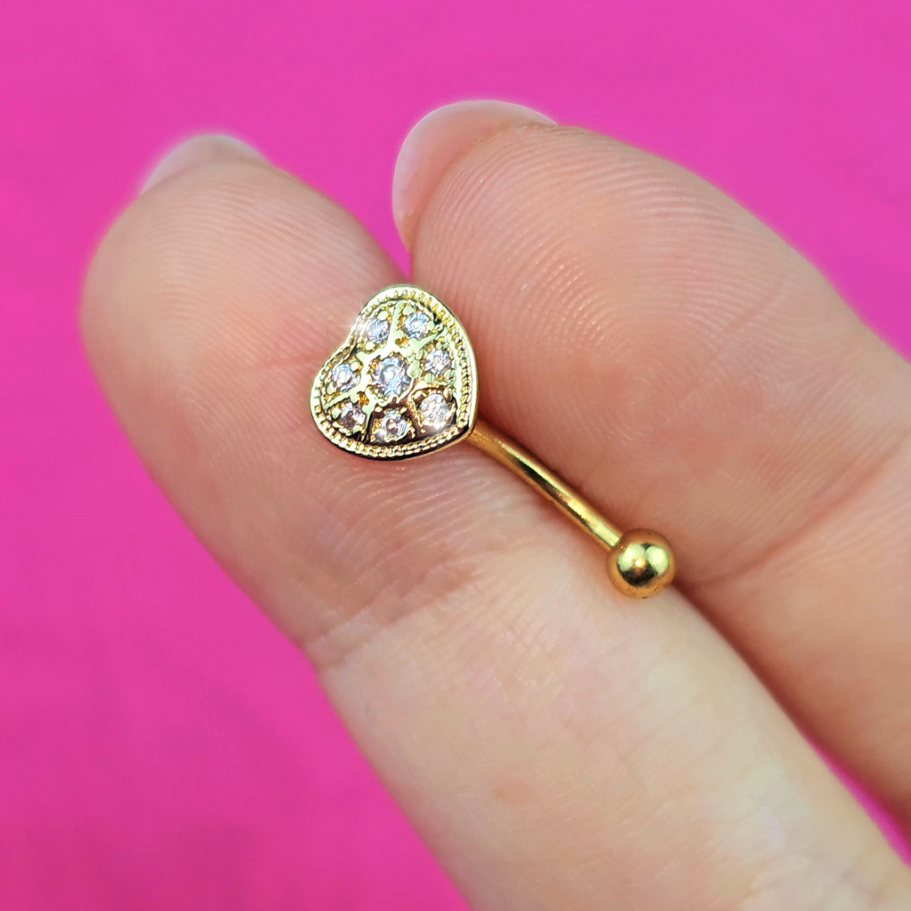 BodyCandy 16G 5/16 Clear Gem Gold Tone Ultra Luxe Heart Curved Eyebrow Ring — lifestyle context