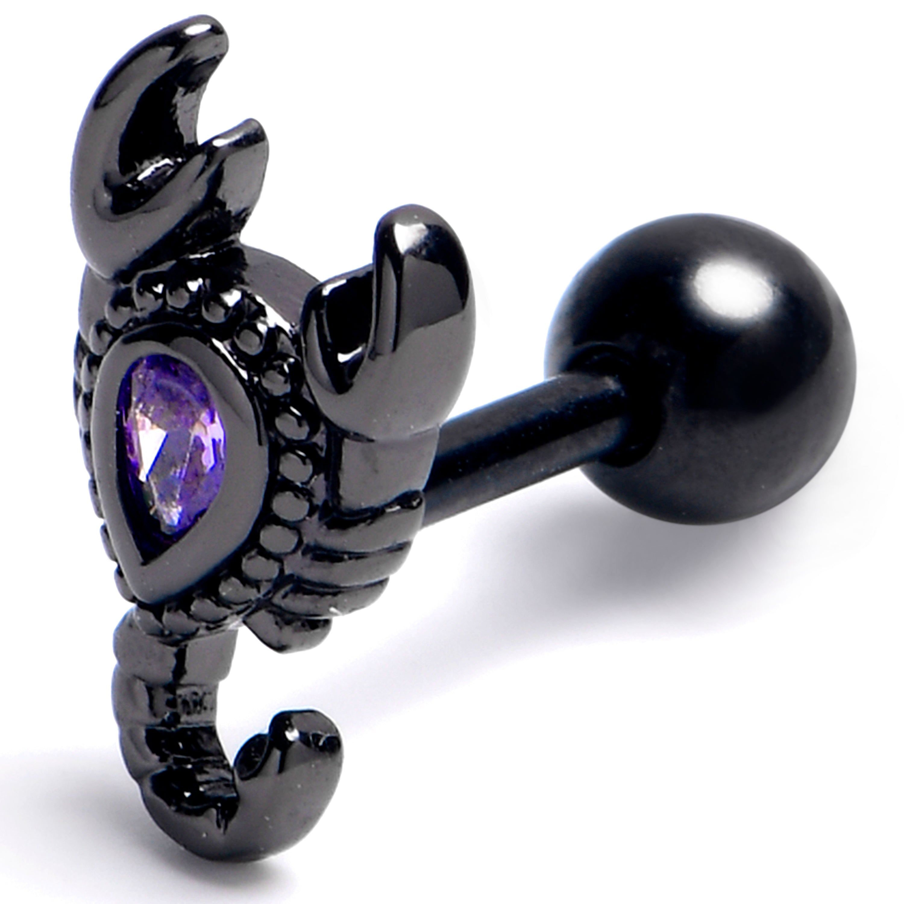 BodyCandy 16G 1/4 Purple Gem Black Goth Scorpion Cartilage Tragus Earring — main product shot