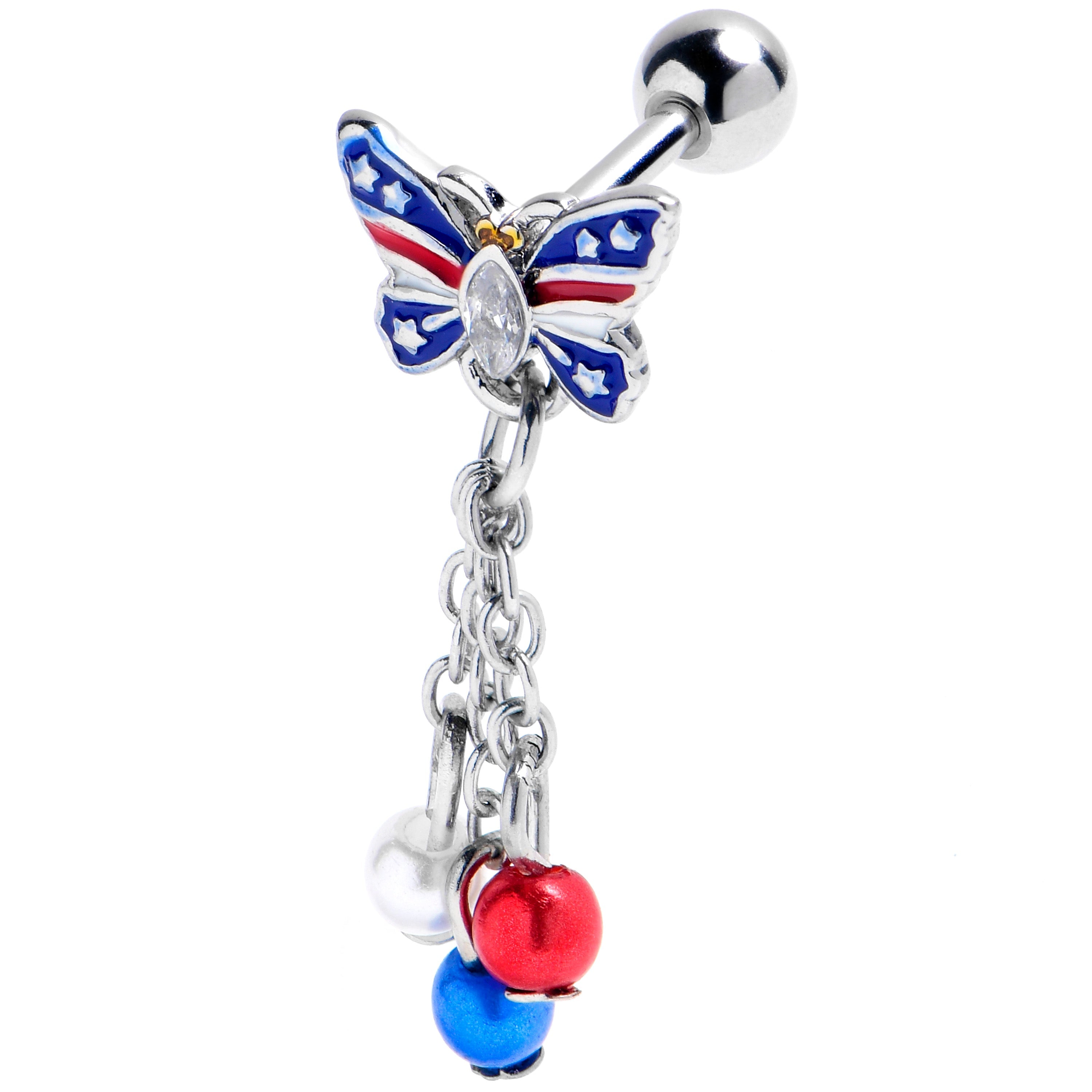 BodyCandy 16G 1/4 Clear Gem Patriotic Butterfly Dangle Cartilage Earring — main product shot