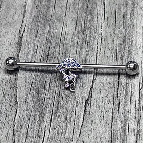 14G Clear Blue CZ Gem Jellyfish Blue Industrial Barbell 38mm
