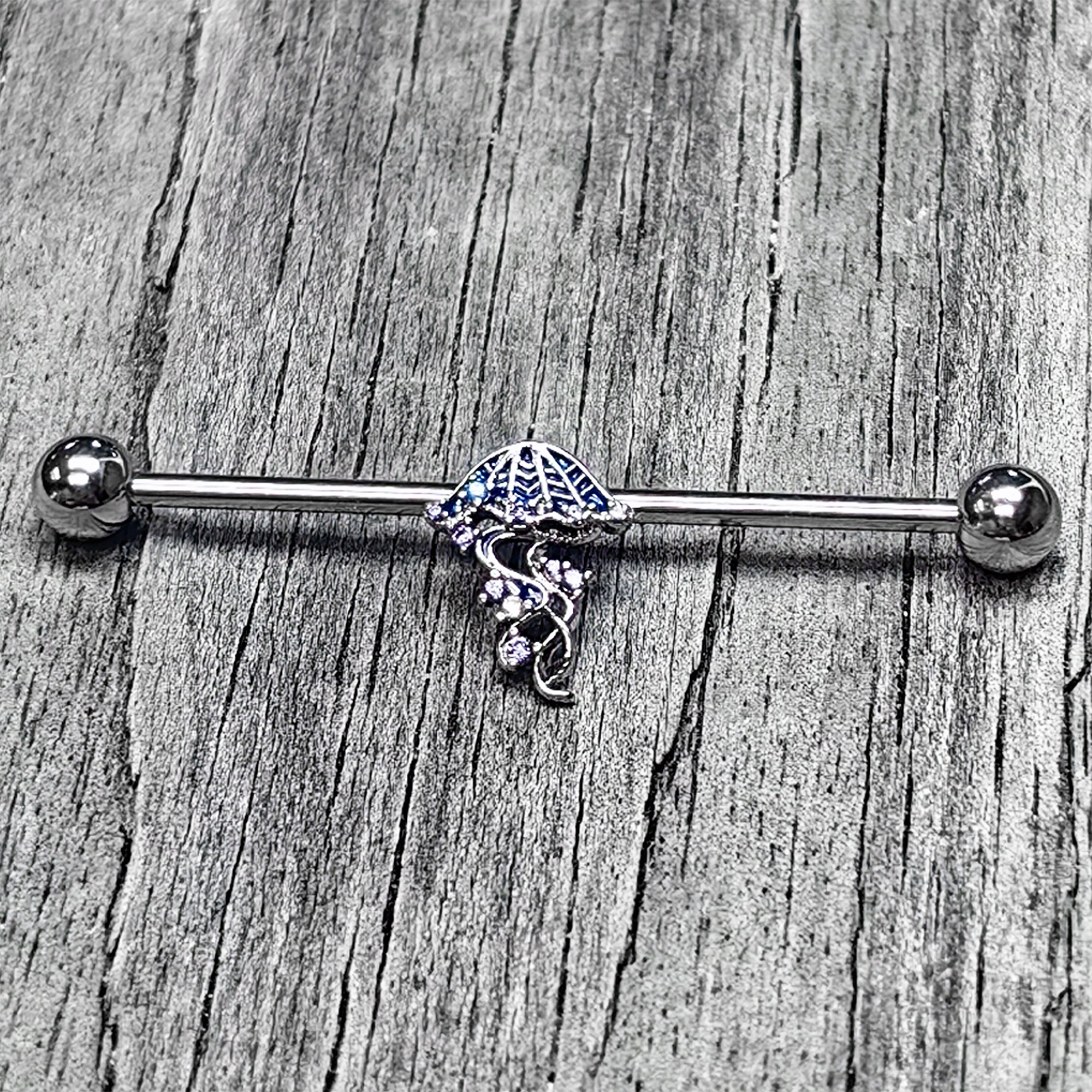 BodyCandy 14G Clear Blue CZ Gem Jellyfish Blue Industrial Barbell 38mm — main product shot