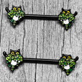 BodyCandy 14G 9/16 Black Pouncing Cat Barbell Nipple Ring Set — main product shot