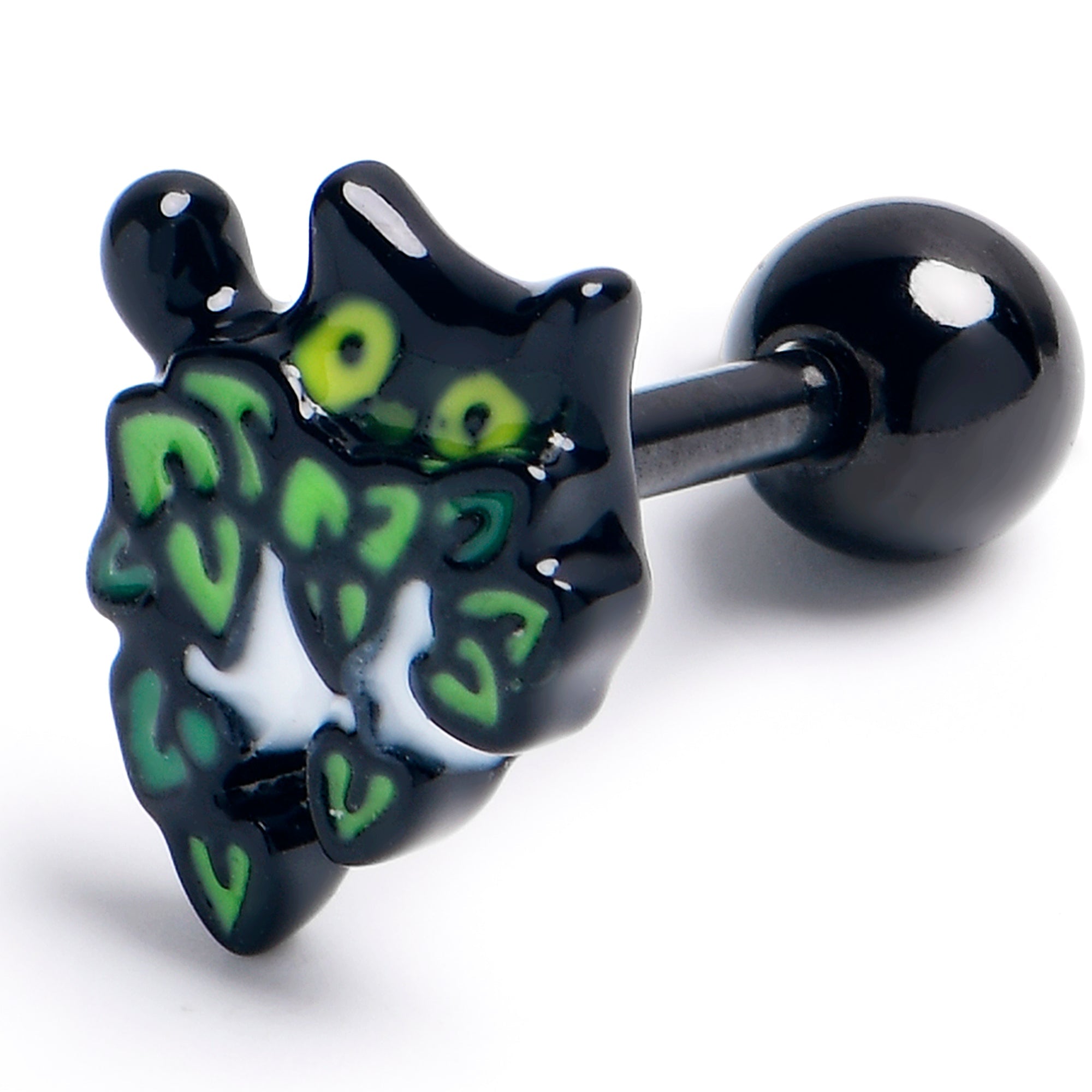 BodyCandy 16G 1/4 Black Pouncing Cat Cartilage Tragus Earring — main product shot