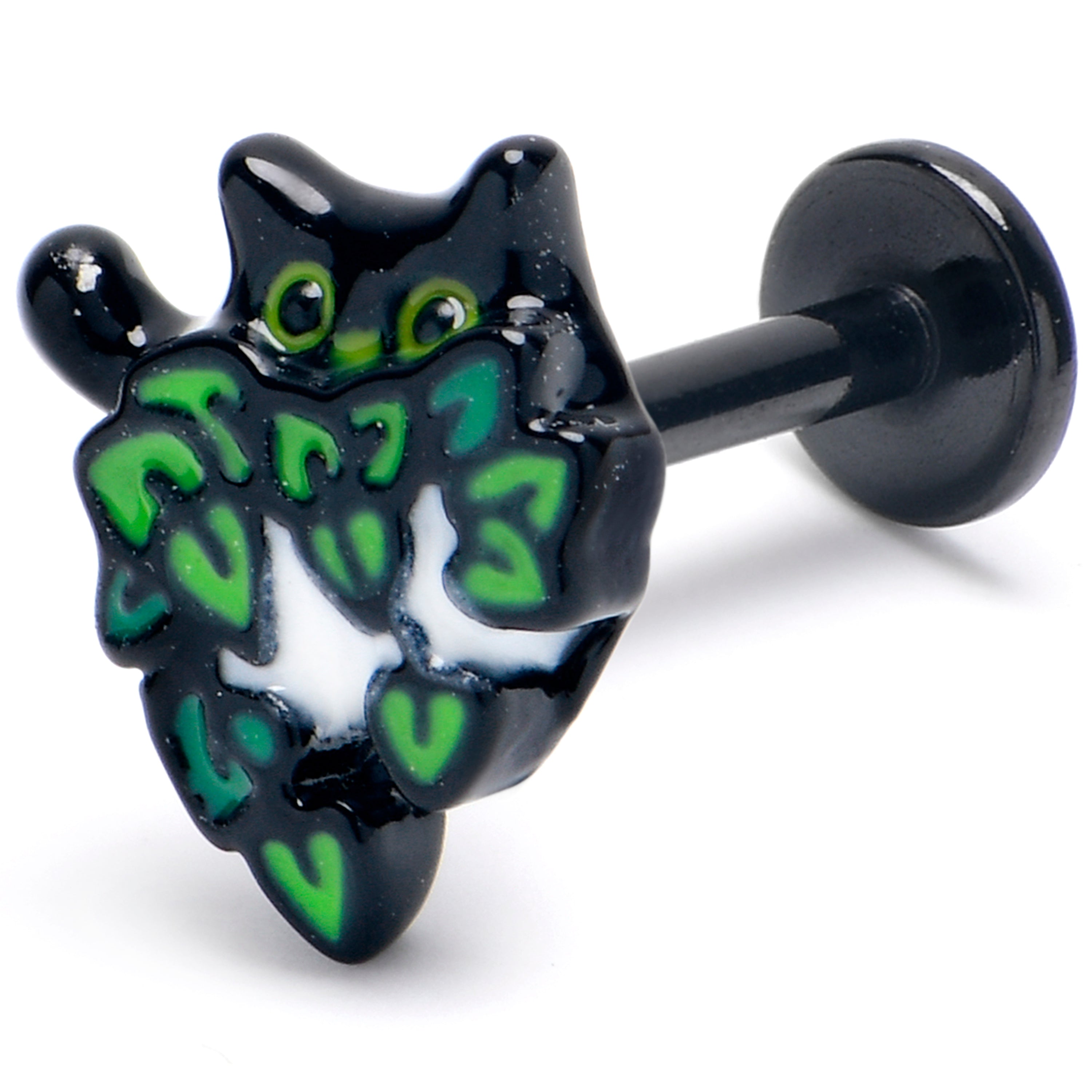 BodyCandy 16G 5/16 Black Pouncing Cat Labret Monroe Tragus — main product shot