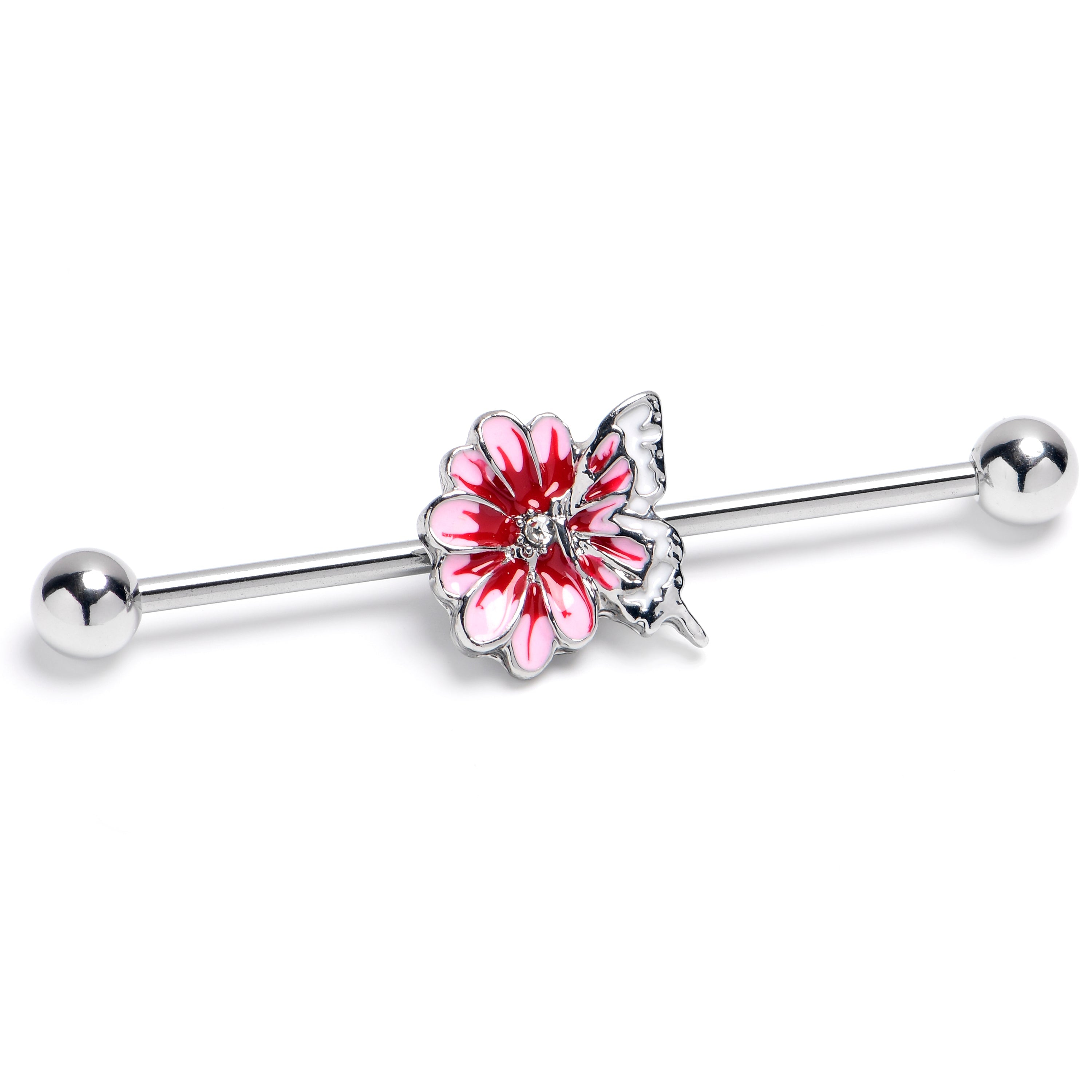 BodyCandy 14G Clear CZ Gem Butterfly Blossom Pink Industrial Barbell 38mm — main product shot