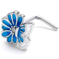 BodyCandy 20G 1/4 Clear CZ Gem Butterfly Blossom Blue L Shape Nose Ring — main product shot