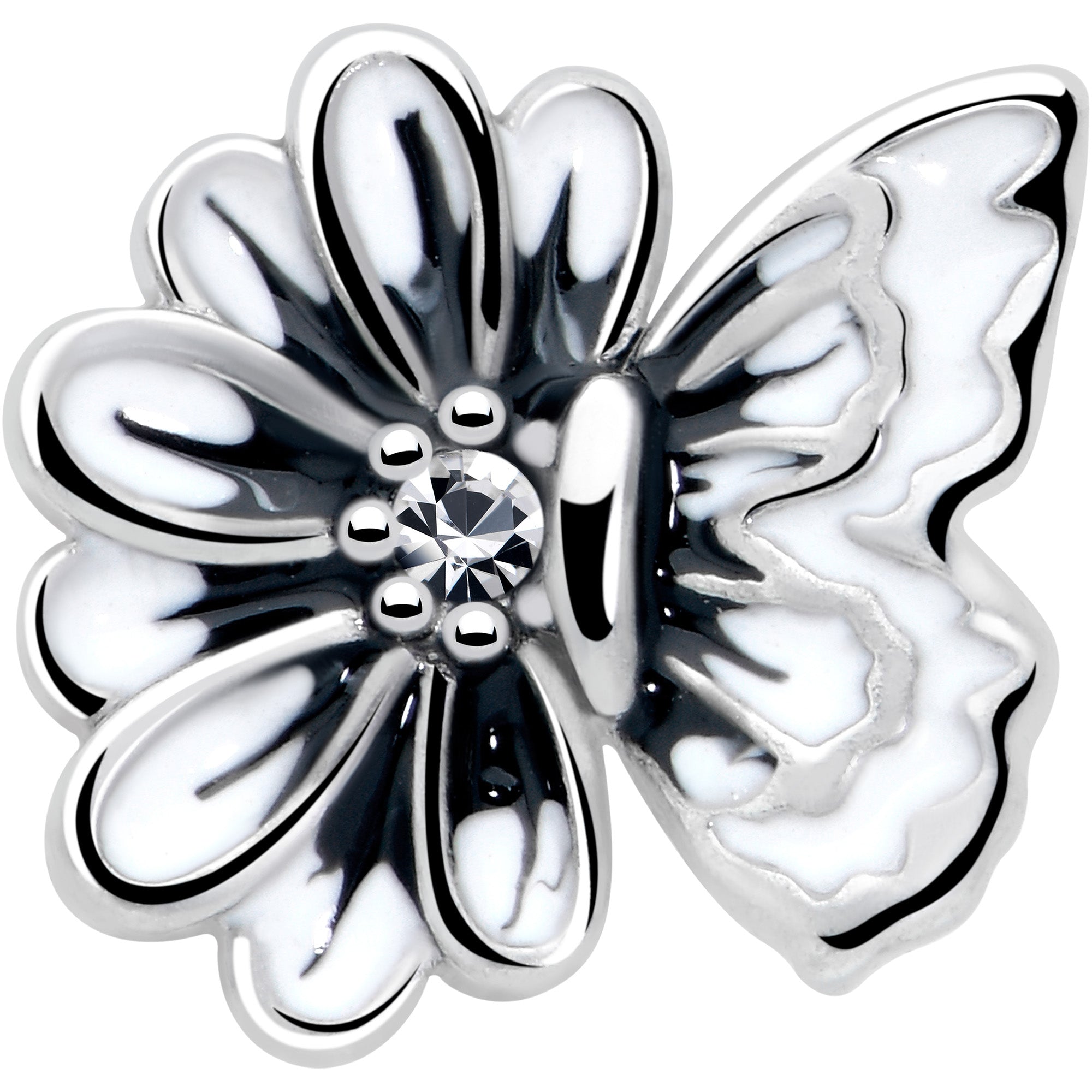 BodyCandy 20G 1/4 Clear CZ Gem Butterfly Blossom White L Shape Nose Ring — lifestyle context