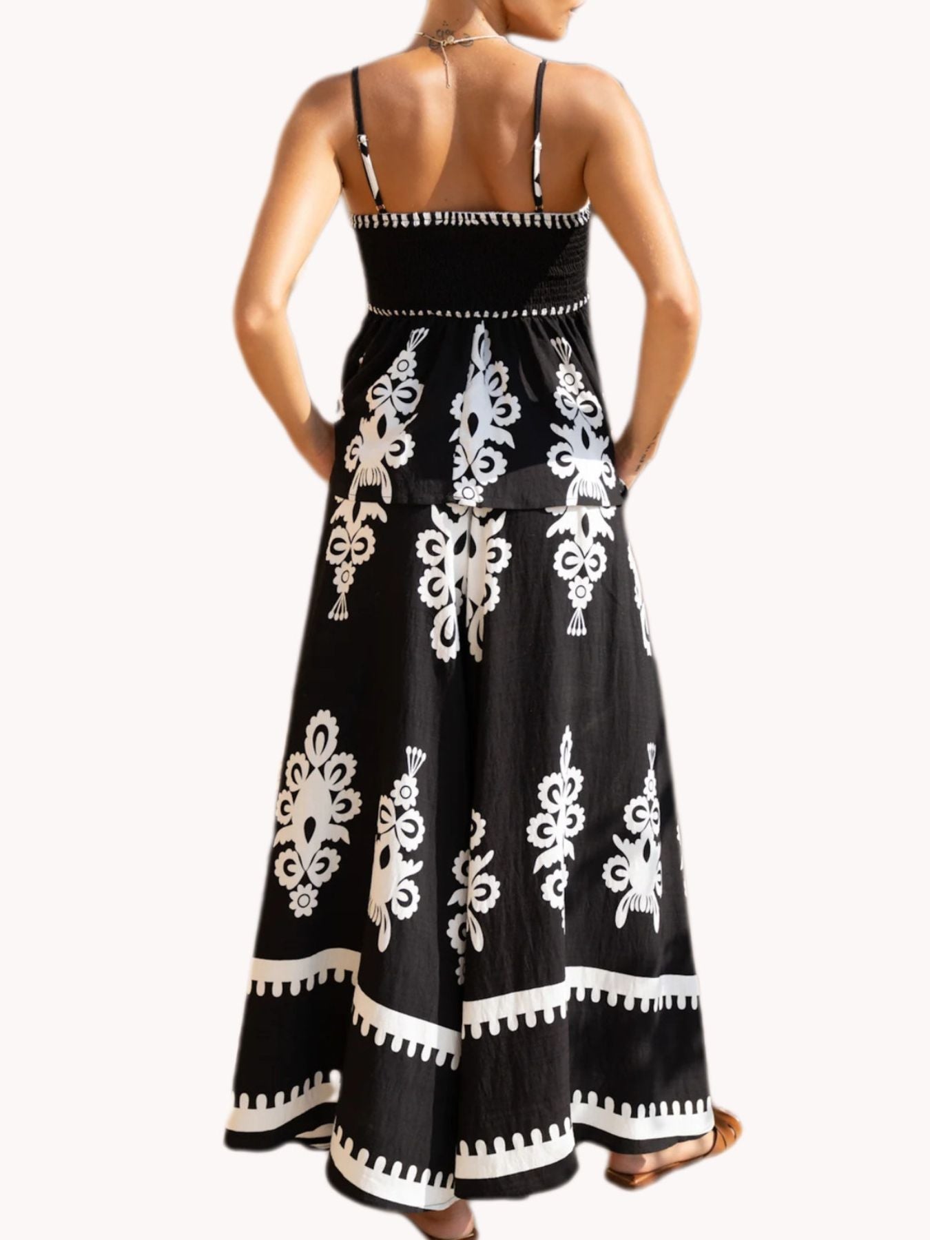 Printed Cami and Wide Leg Pants Set