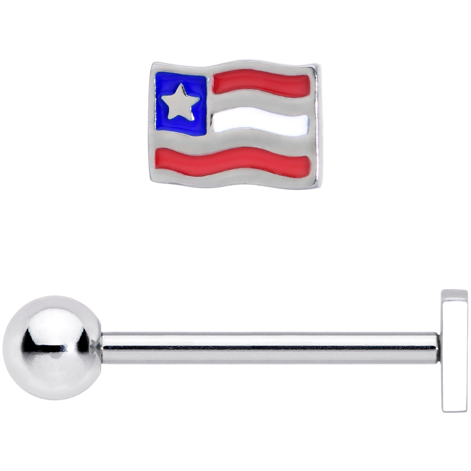 BodyCandy Patriotic Flag Barbell Tongue Ring — detail close-up