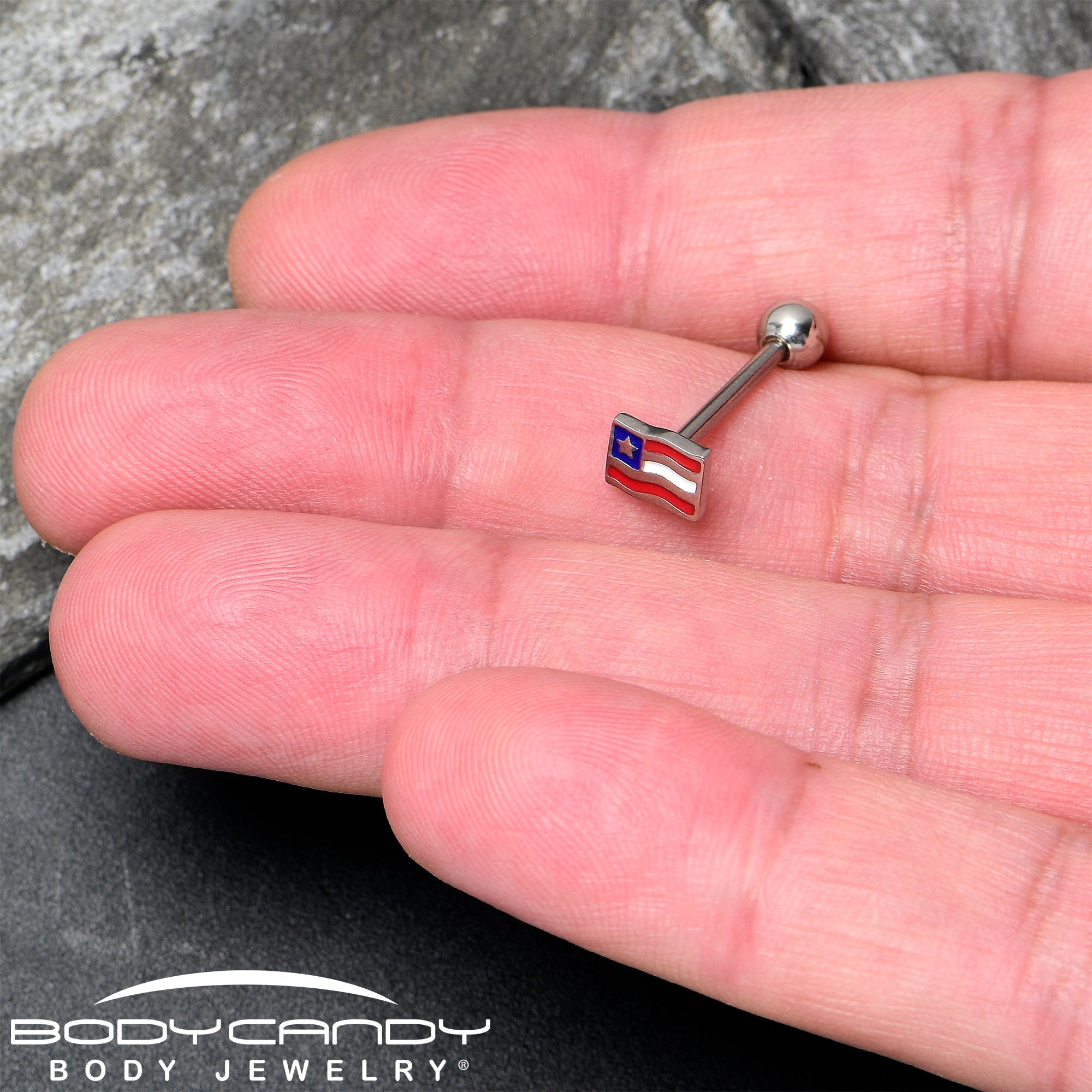 BodyCandy Patriotic Flag Barbell Tongue Ring — lifestyle context