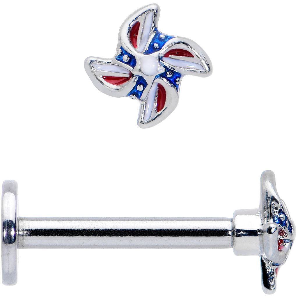 BodyCandy 16G 5/16 Patriotic Pinwheel Labret Monroe Tragus — detail close-up