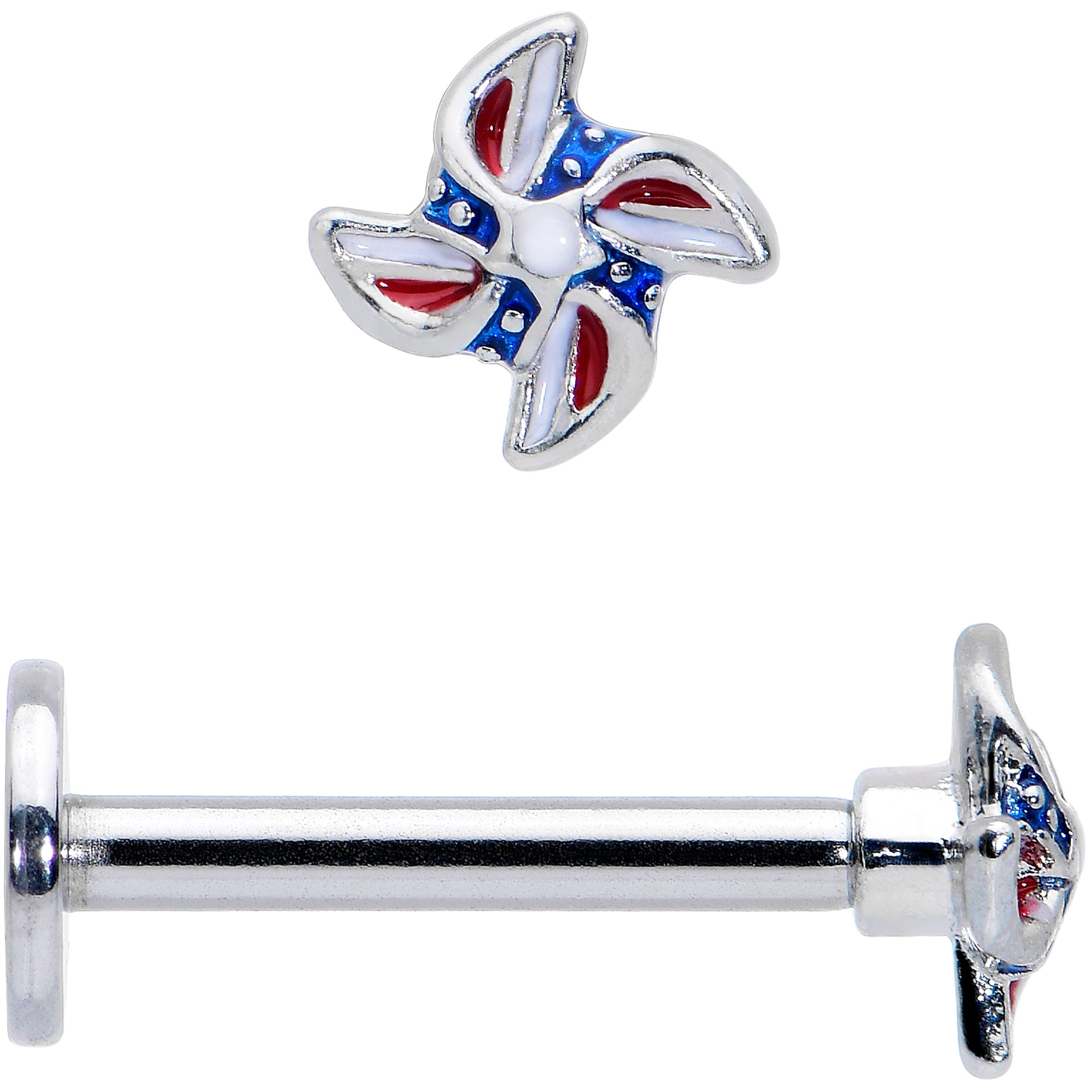 BodyCandy 16G 5/16 Patriotic Pinwheel Labret Monroe Tragus — detail close-up