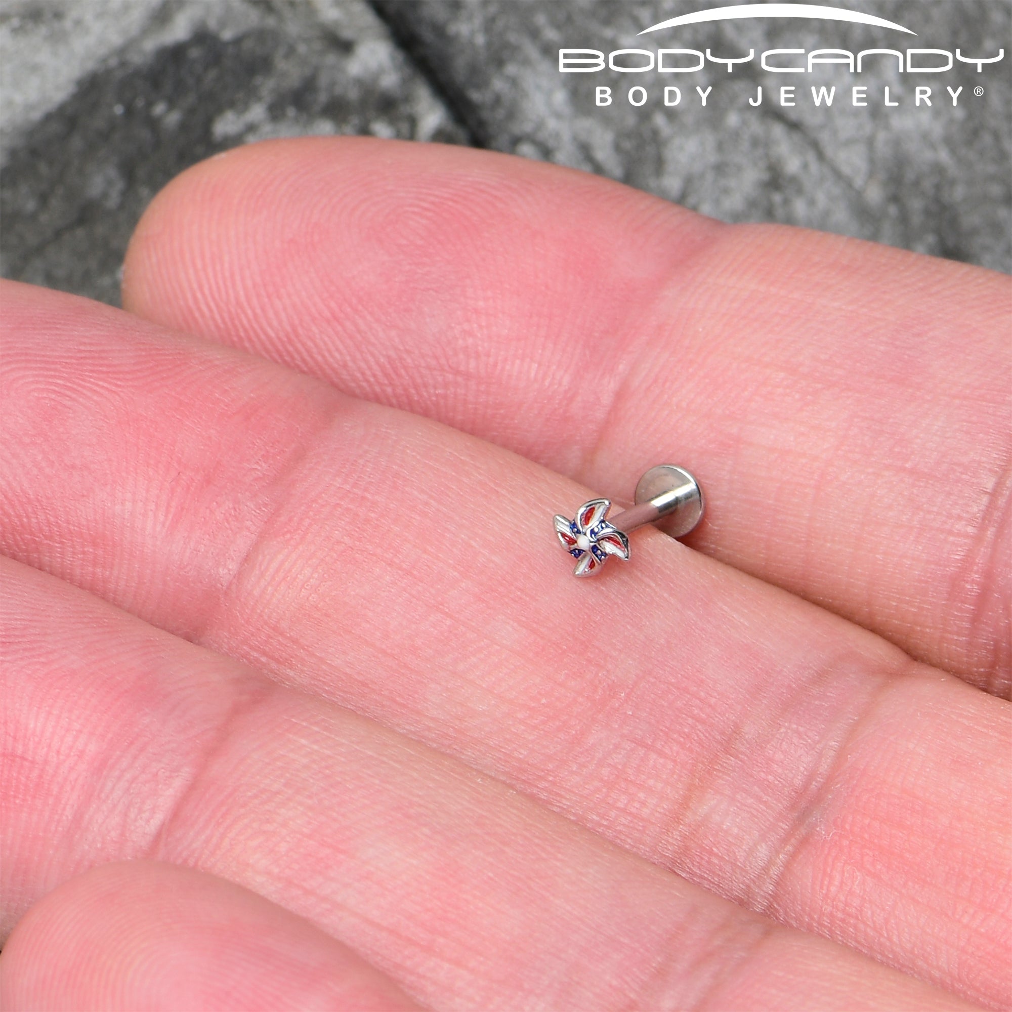 BodyCandy 16G 5/16 Patriotic Pinwheel Labret Monroe Tragus — lifestyle context