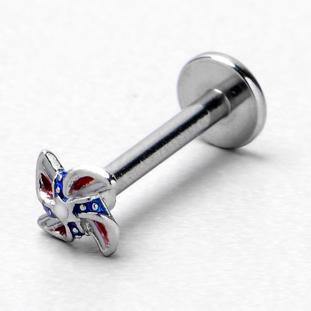 BodyCandy 16G 5/16 Patriotic Pinwheel Labret Monroe Tragus — in-use photo