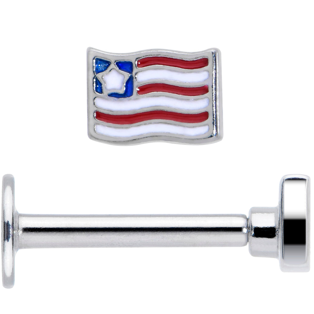 BodyCandy 16G 5/16 Patriotic Flag Labret Monroe Tragus — detail close-up