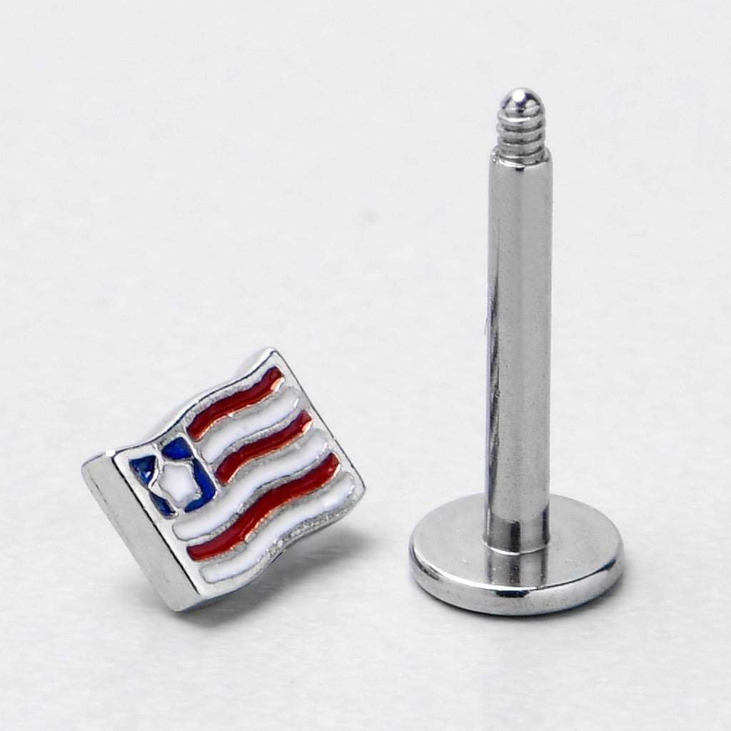 BodyCandy 16G 5/16 Patriotic Flag Labret Monroe Tragus — side view