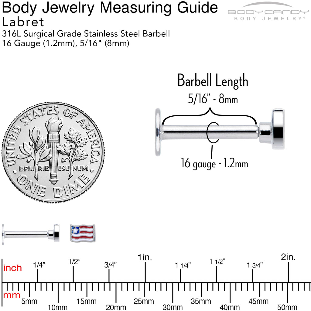 BodyCandy 16G 5/16 Patriotic Flag Labret Monroe Tragus — back view