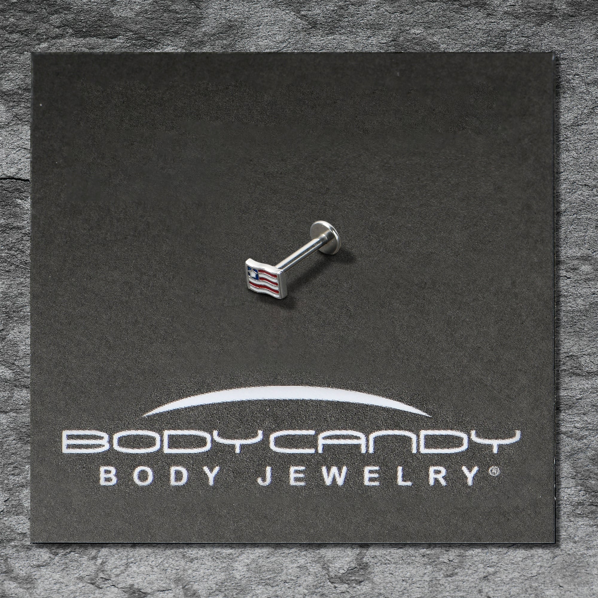 BodyCandy 16G 5/16 Patriotic Flag Labret Monroe Tragus — in-use photo