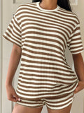 Striped Round Neck Top and Shorts Set