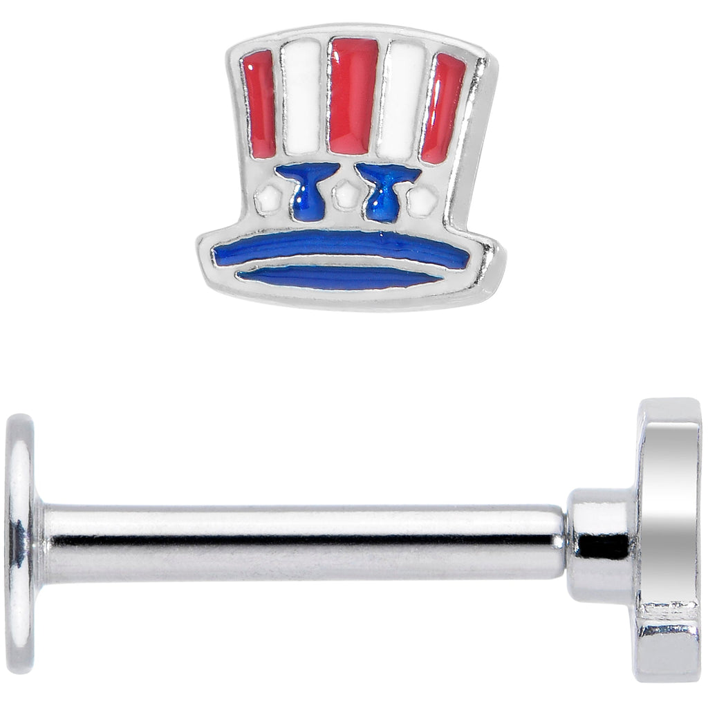 BodyCandy 16G 5/16 Patriotic Uncle Sam Top Hat Labret Monroe Tragus — detail close-up