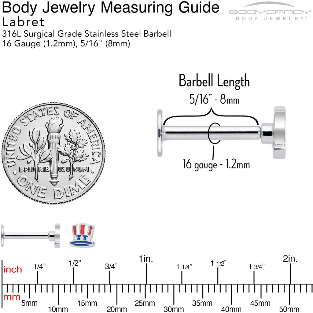 BodyCandy 16G 5/16 Patriotic Uncle Sam Top Hat Labret Monroe Tragus — side view