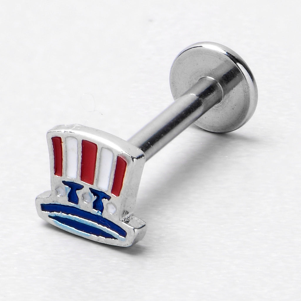 BodyCandy 16G 5/16 Patriotic Uncle Sam Top Hat Labret Monroe Tragus — back view