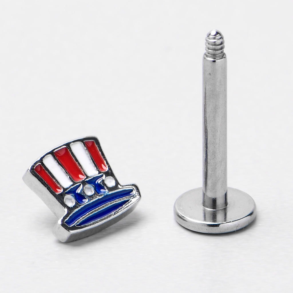 BodyCandy 16G 5/16 Patriotic Uncle Sam Top Hat Labret Monroe Tragus — in-use photo