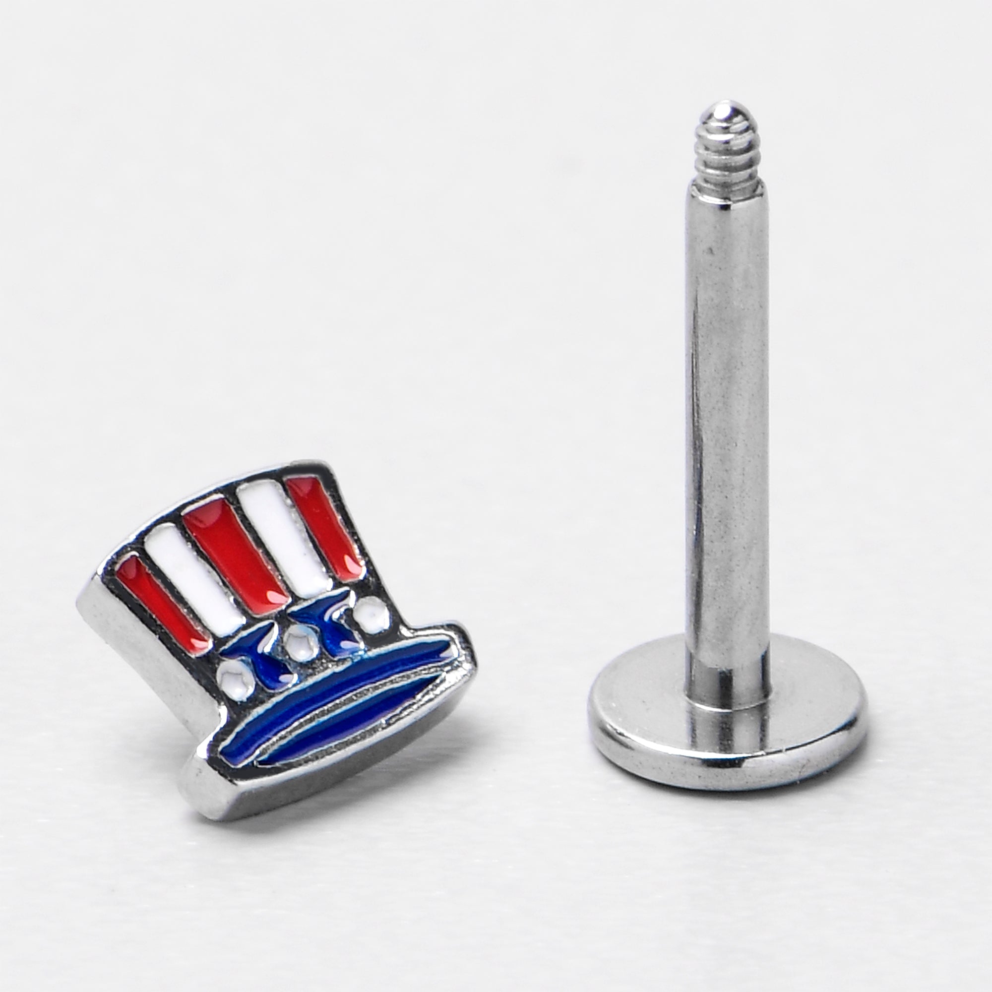 BodyCandy 16G 5/16 Patriotic Uncle Sam Top Hat Labret Monroe Tragus — in-use photo