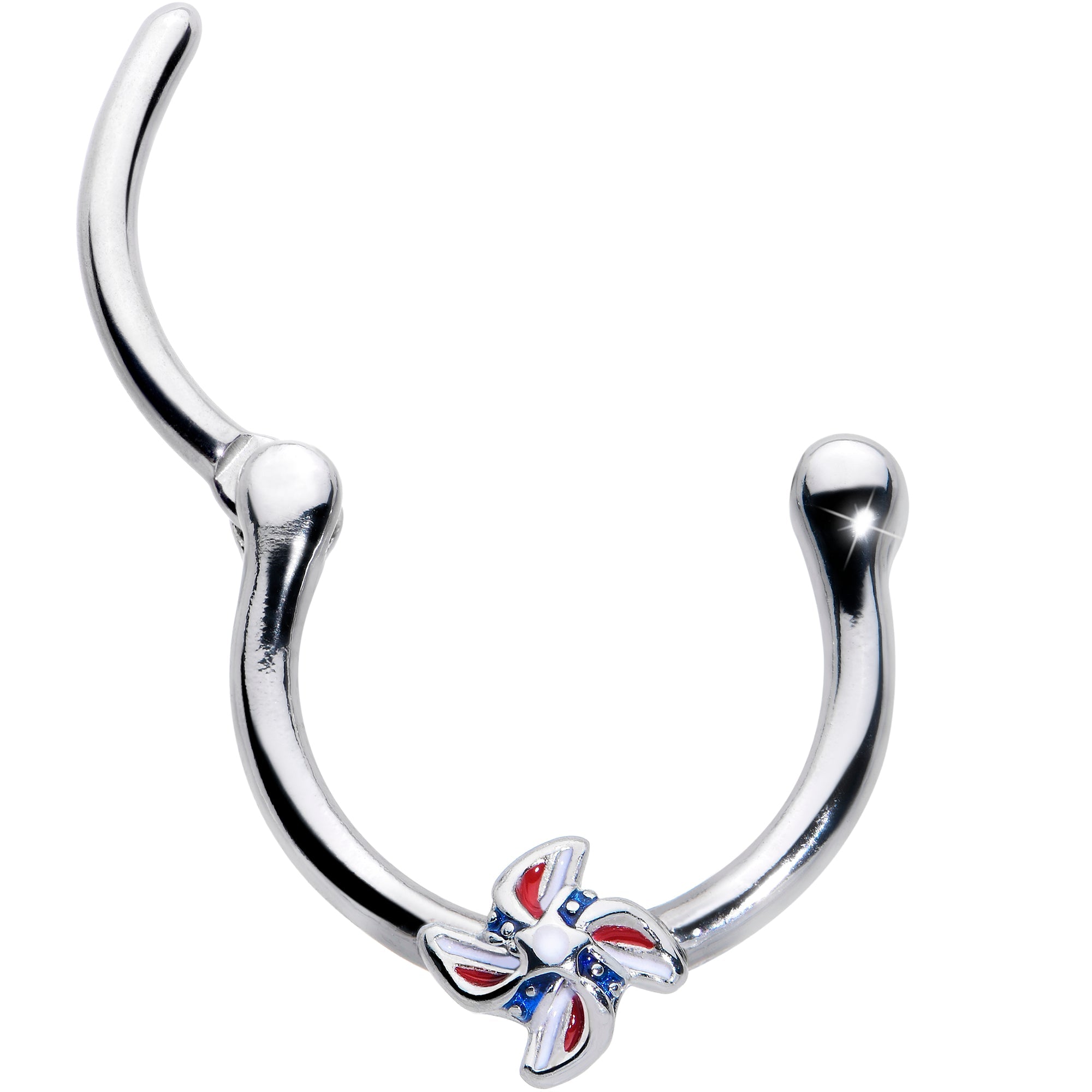 BodyCandy 16G 3/8 Patriotic Pinwheel Cartilage Clicker — detail close-up