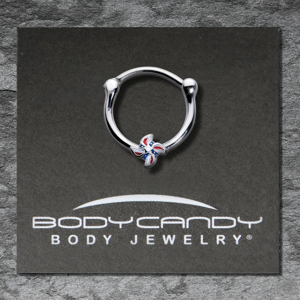 BodyCandy 16G 3/8 Patriotic Pinwheel Cartilage Clicker — in-use photo