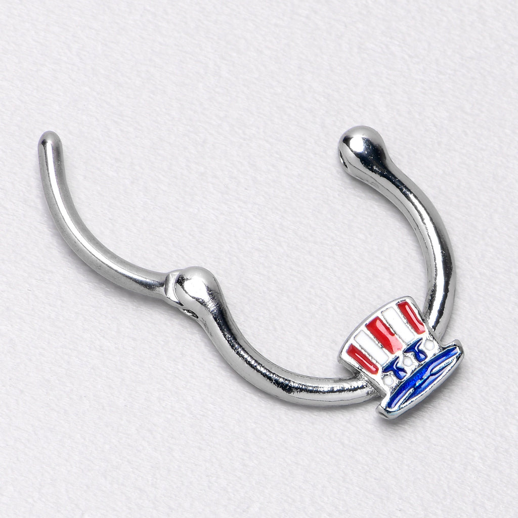 BodyCandy 16G 3/8 Patriotic Uncle Sam Top Hat Cartilage Clicker — in-use photo