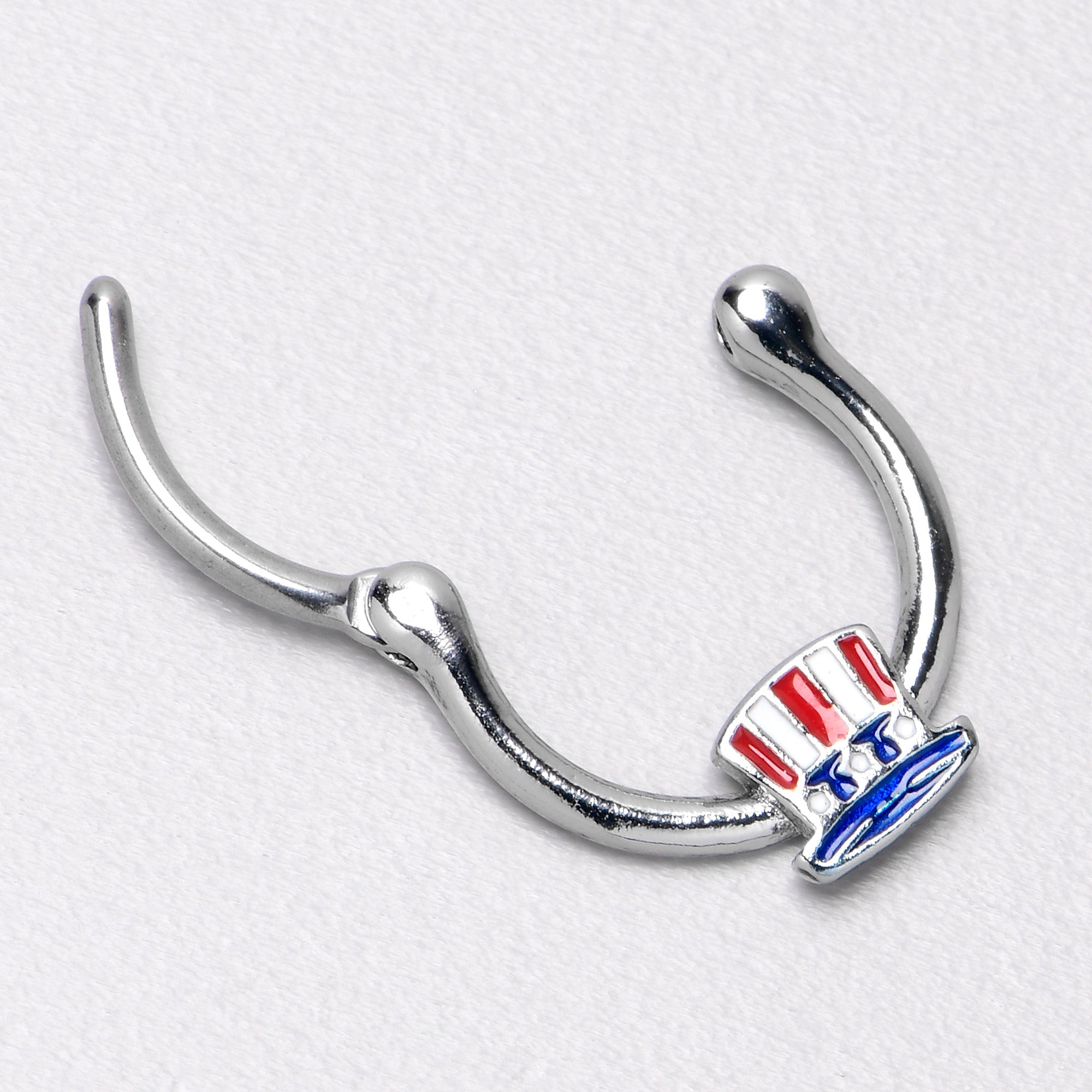 BodyCandy 16G 3/8 Patriotic Uncle Sam Top Hat Cartilage Clicker — in-use photo