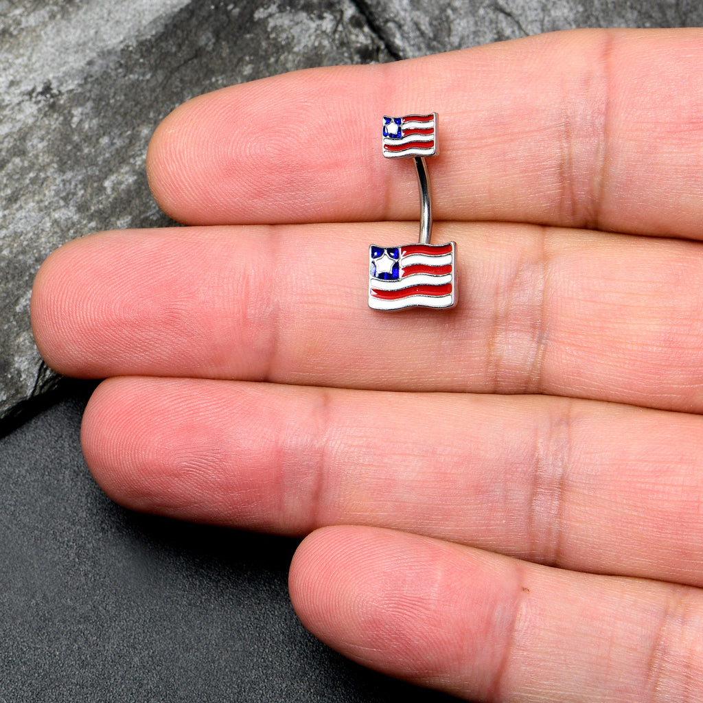 BodyCandy Patriotic Flag Double Mount Belly Ring — detail close-up