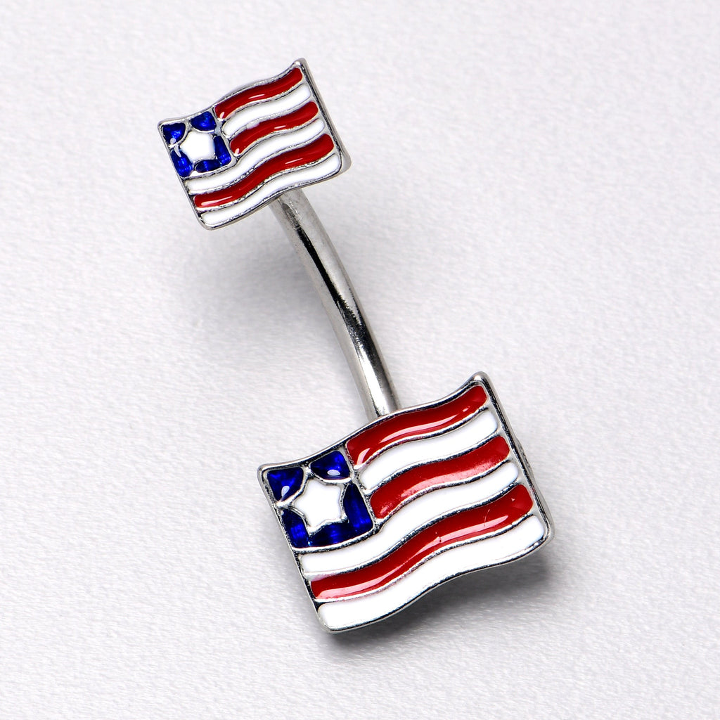 BodyCandy Patriotic Flag Double Mount Belly Ring — back view