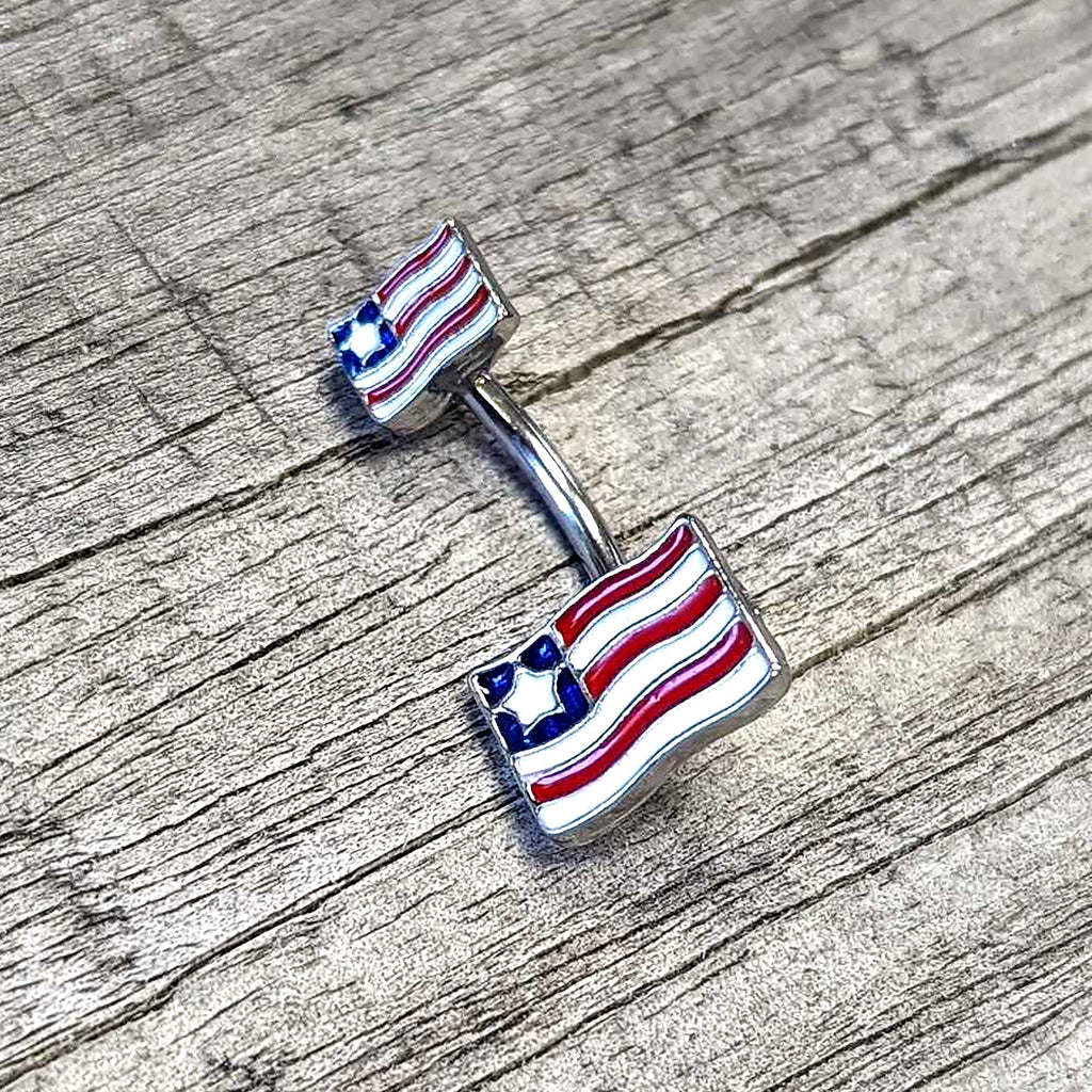 BodyCandy Patriotic Flag Double Mount Belly Ring — in-use photo
