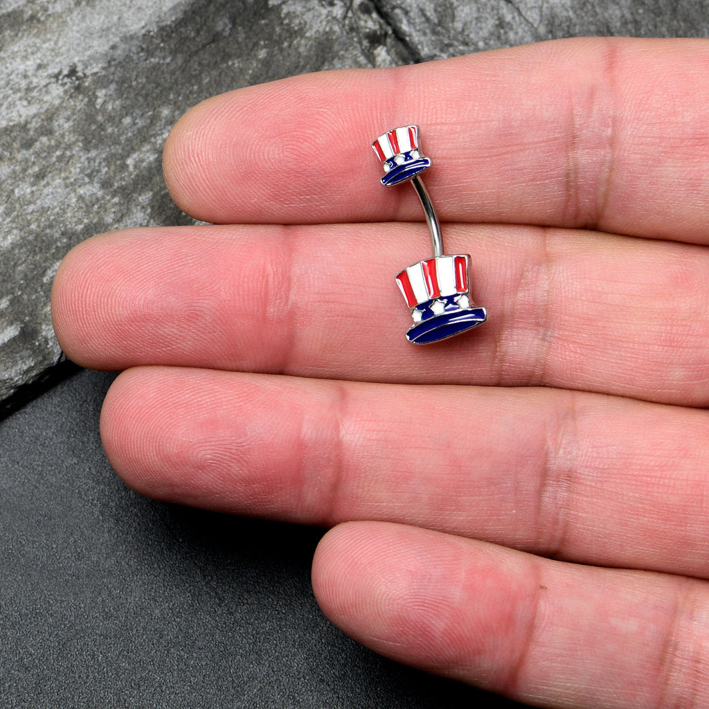 BodyCandy Patriotic Uncle Sam Top Hat Double Mount Belly Ring — detail close-up