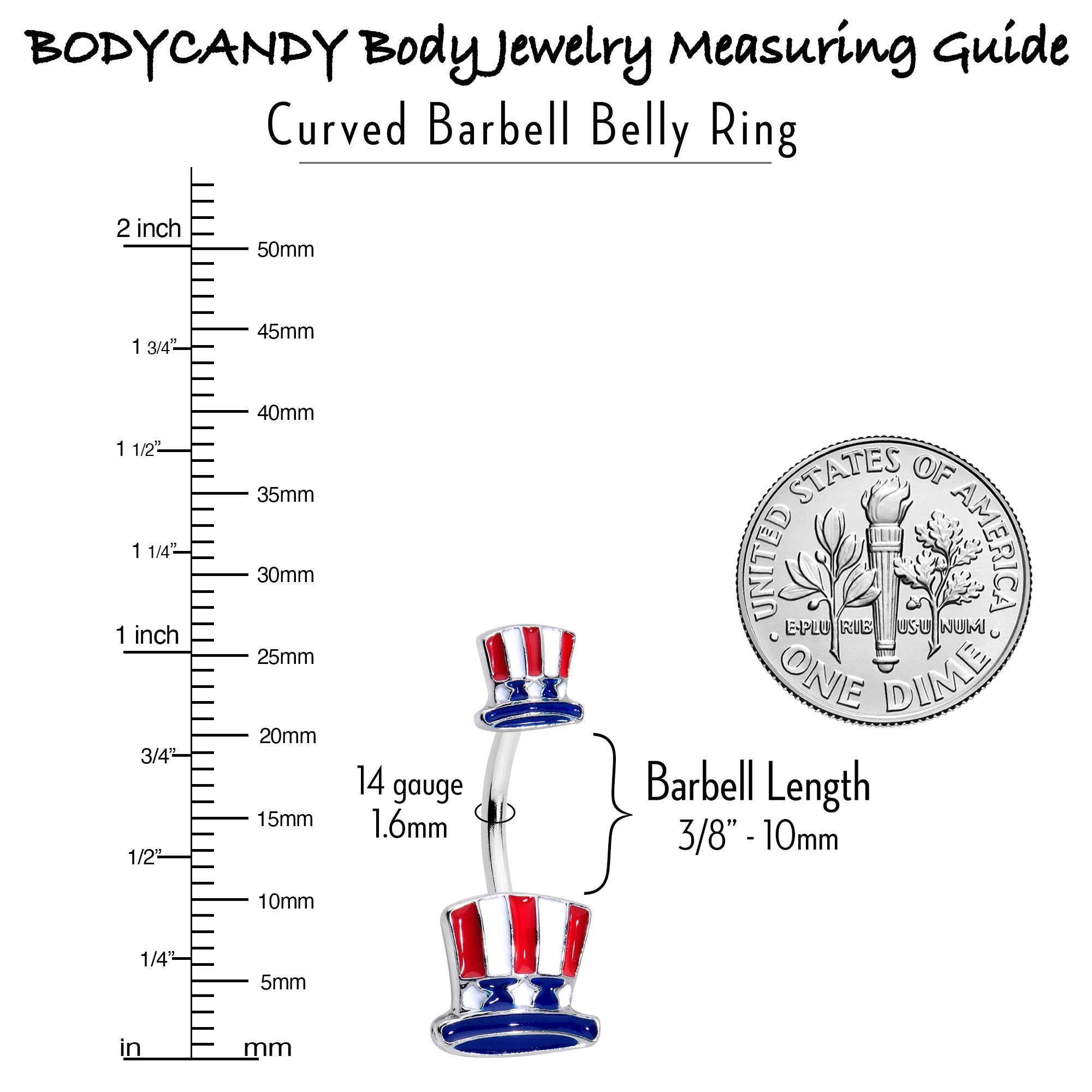 BodyCandy Patriotic Uncle Sam Top Hat Double Mount Belly Ring — lifestyle context