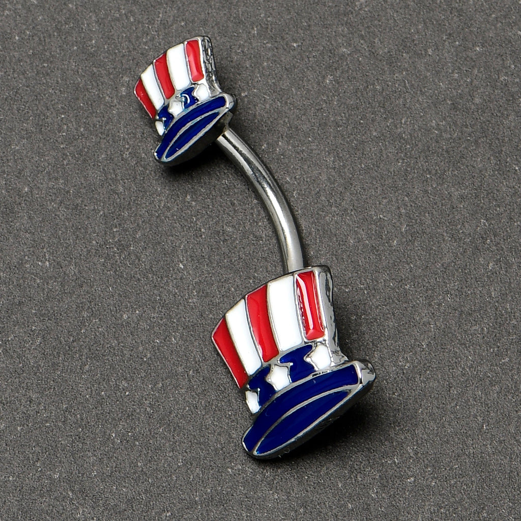 BodyCandy Patriotic Uncle Sam Top Hat Double Mount Belly Ring — side view