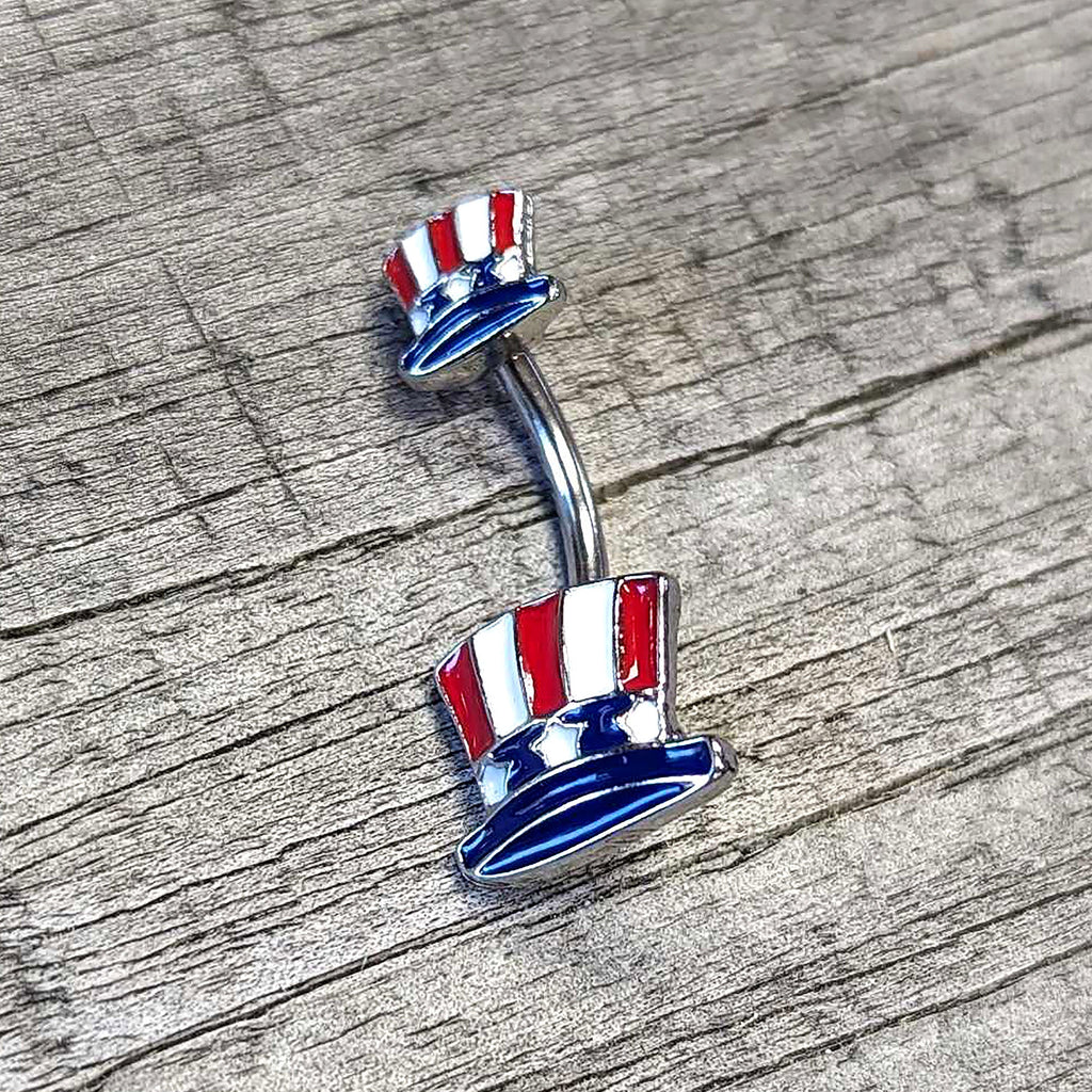BodyCandy Patriotic Uncle Sam Top Hat Double Mount Belly Ring — in-use photo