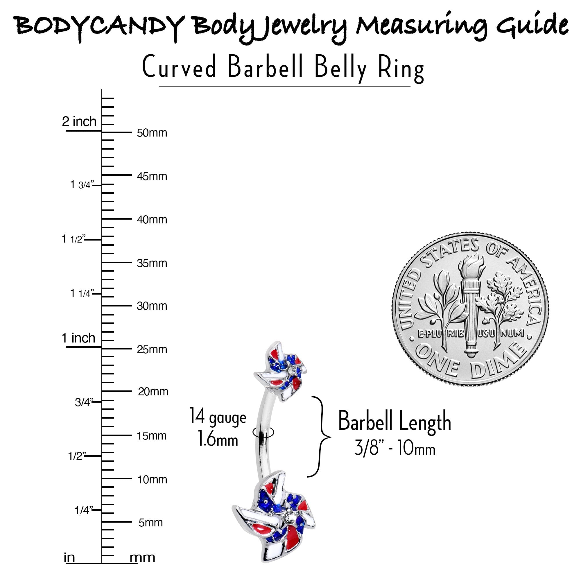 BodyCandy Patriotic Pinwheel Double Mount Belly Ring — lifestyle context