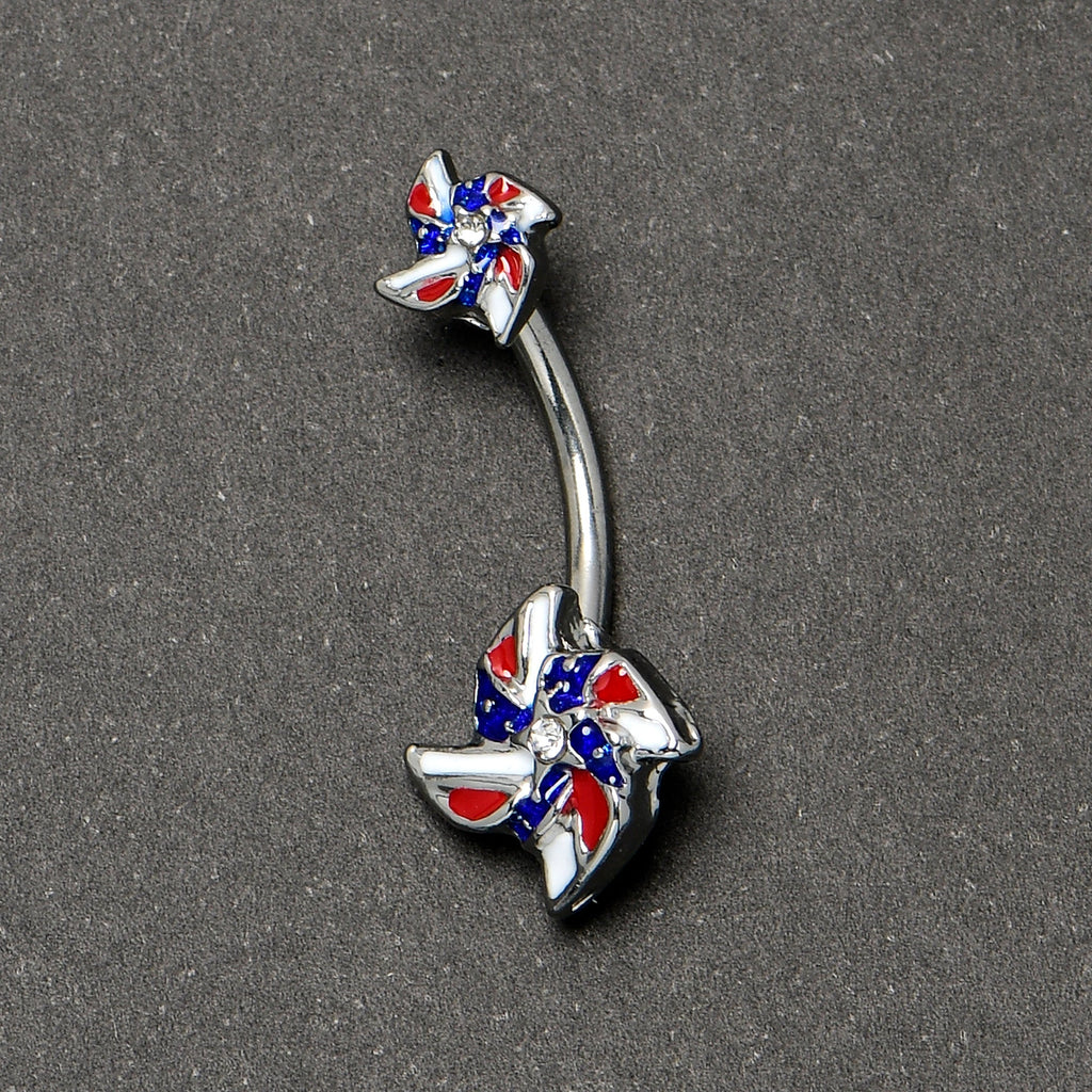 BodyCandy Patriotic Pinwheel Double Mount Belly Ring — side view