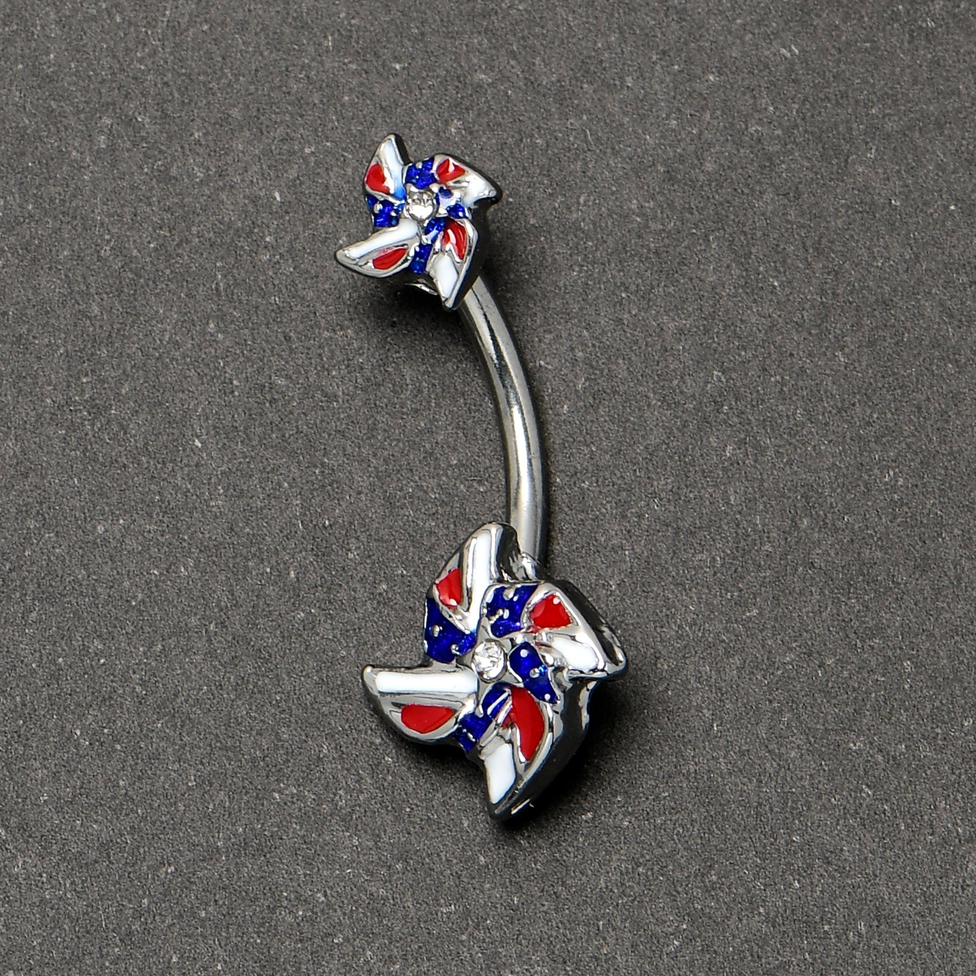 BodyCandy Patriotic Pinwheel Double Mount Belly Ring — side view