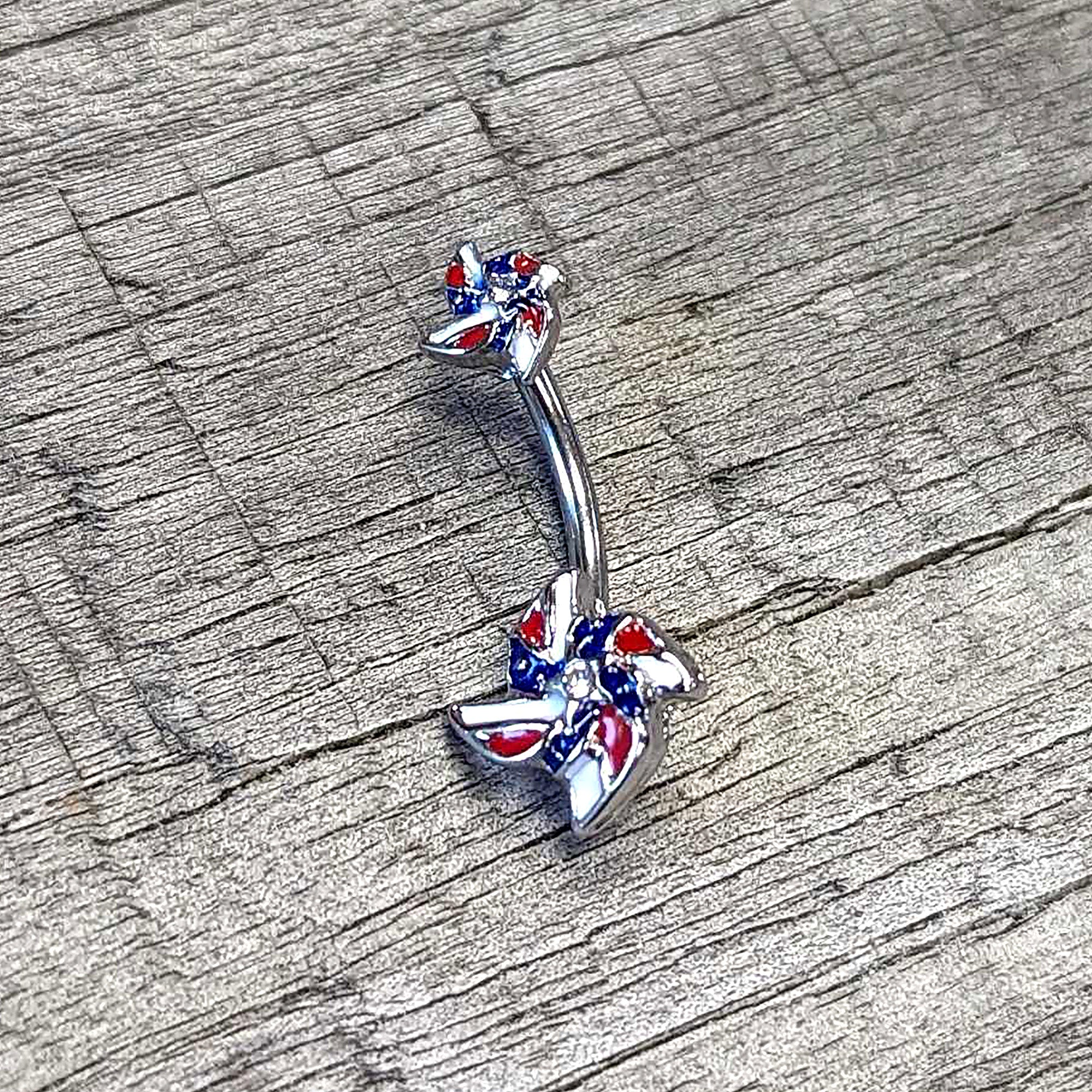 BodyCandy Patriotic Pinwheel Double Mount Belly Ring — in-use photo