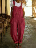 Casual Button Front Wide Leg Overalls