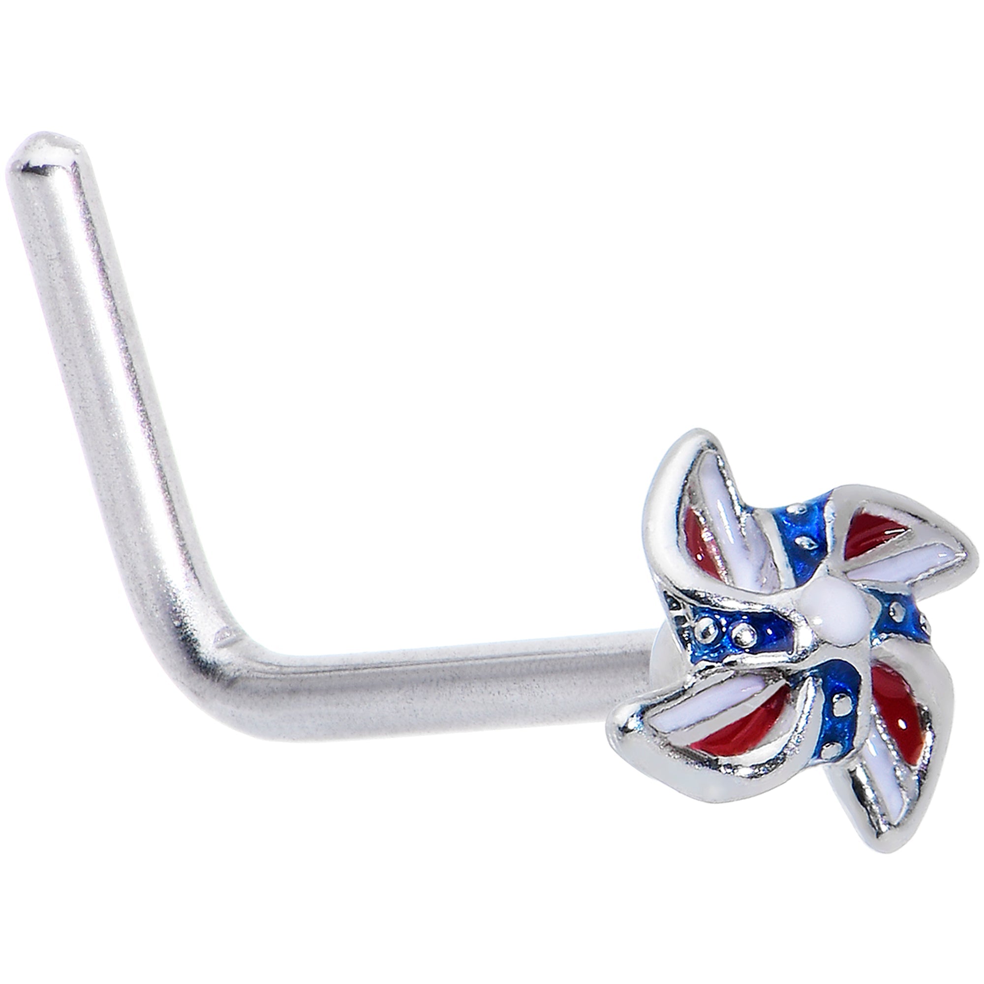 BodyCandy 20G 7mm Patriotic Pinwheel L Shape Nose Ring — main product shot