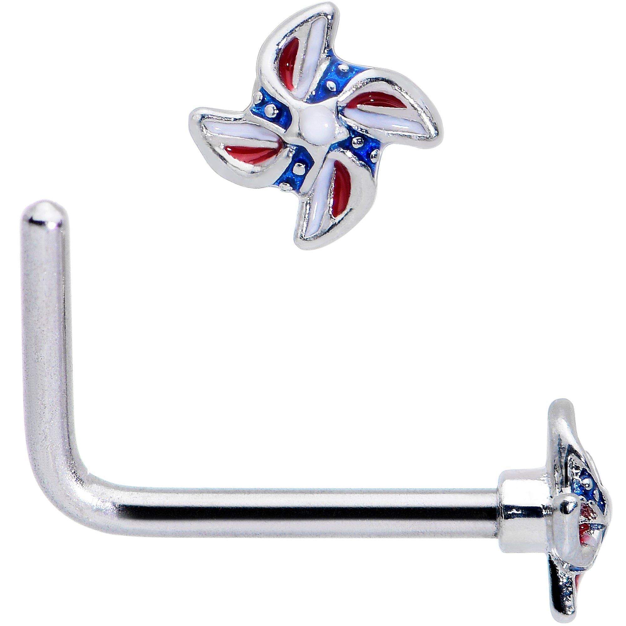 BodyCandy 20G 7mm Patriotic Pinwheel L Shape Nose Ring — detail close-up