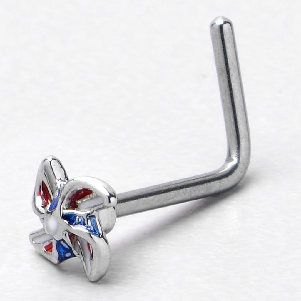 BodyCandy 20G 7mm Patriotic Pinwheel L Shape Nose Ring — side view