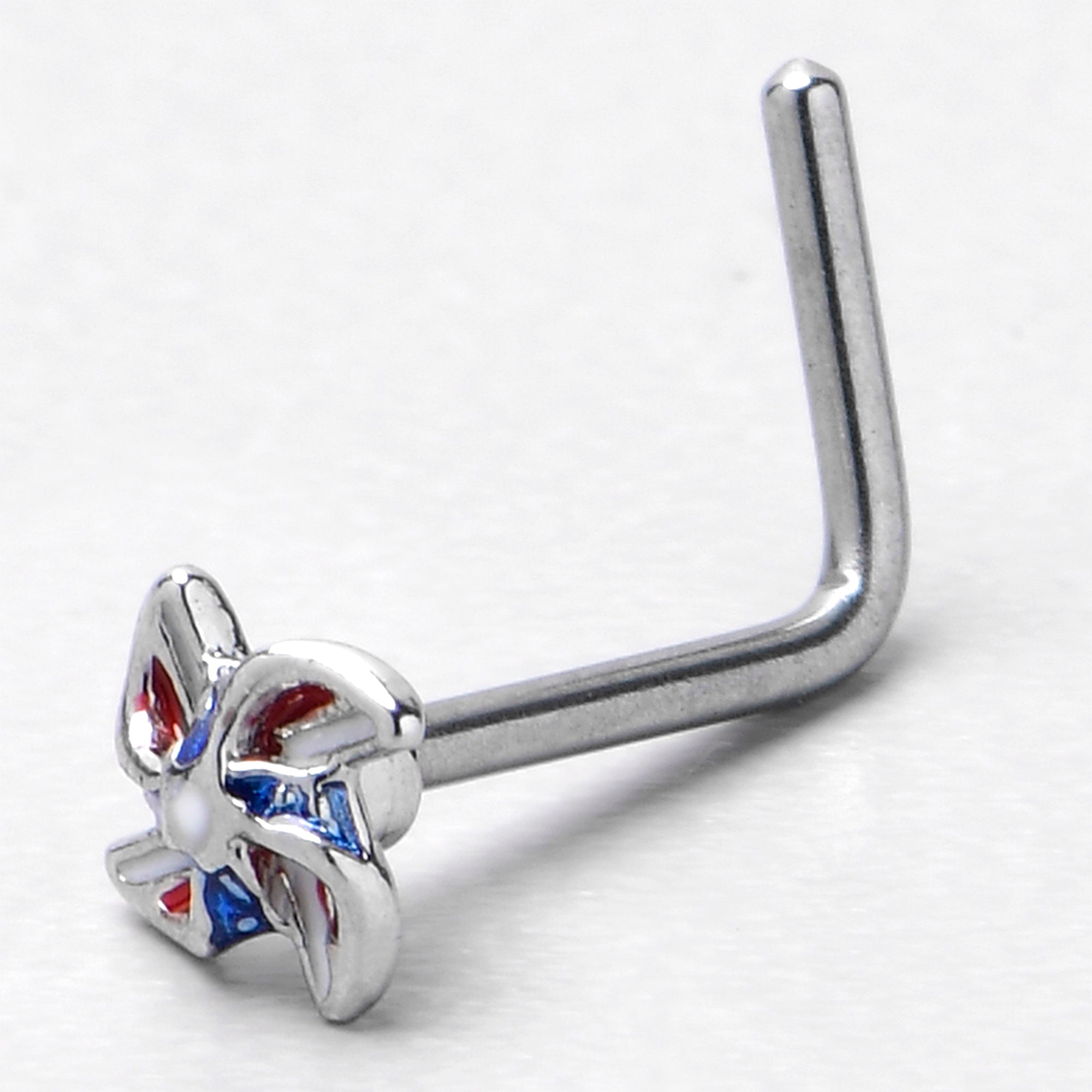 BodyCandy 20G 7mm Patriotic Pinwheel L Shape Nose Ring — side view