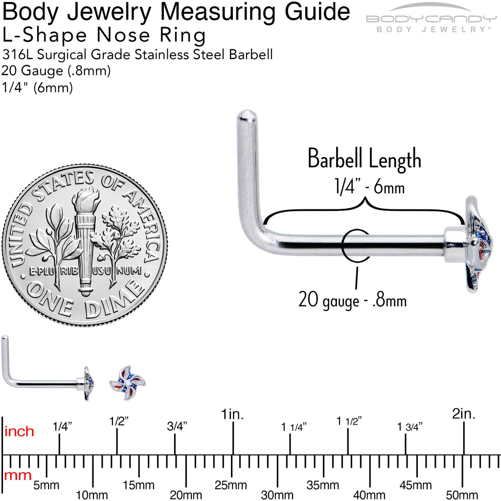 BodyCandy 20G 7mm Patriotic Pinwheel L Shape Nose Ring — back view