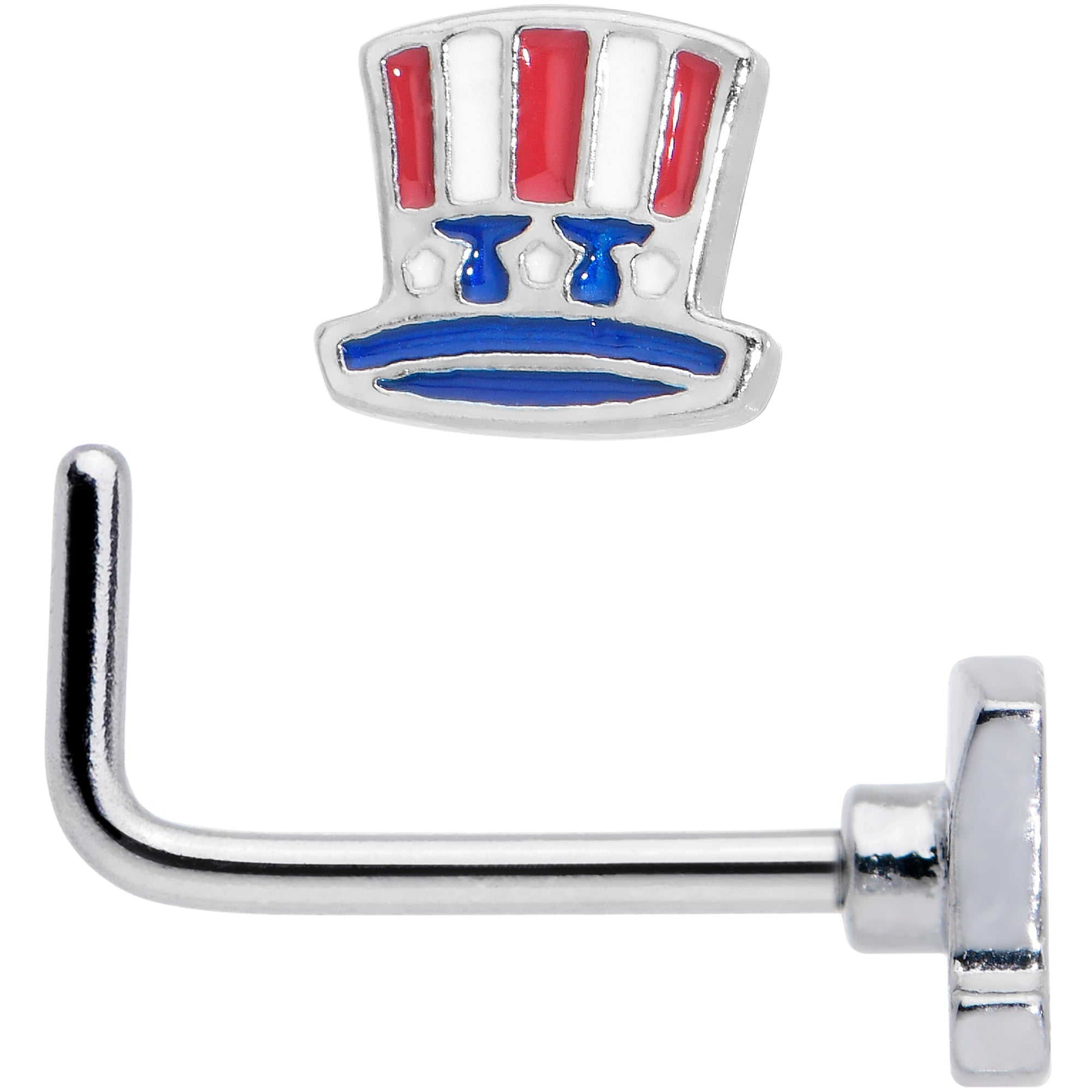 BodyCandy 20G 7mm Patriotic Uncle Sam Top Hat L Shape Nose Ring — detail close-up